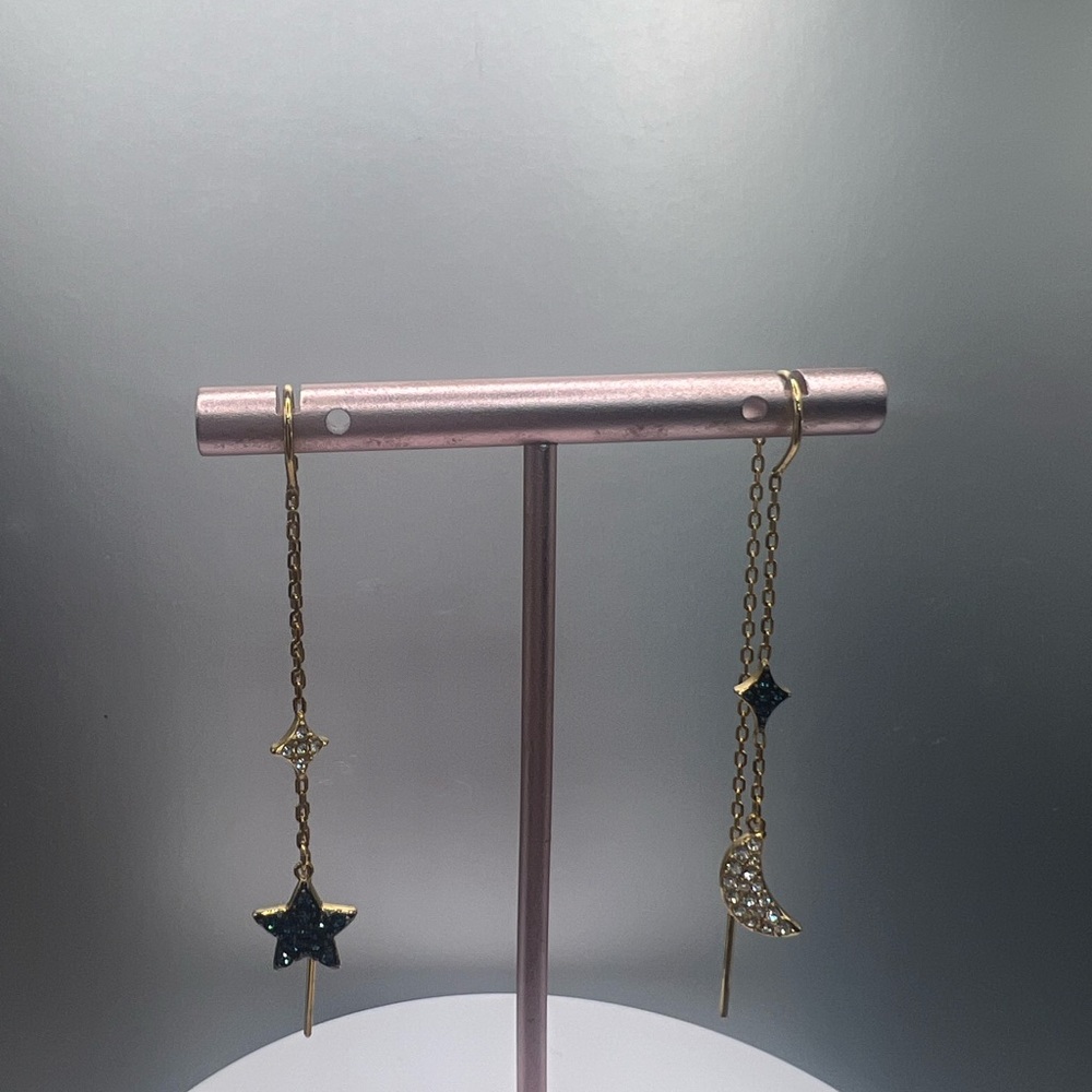 Swarovski Gold and Blue Star Moon Earrings - Picture 3 of 8